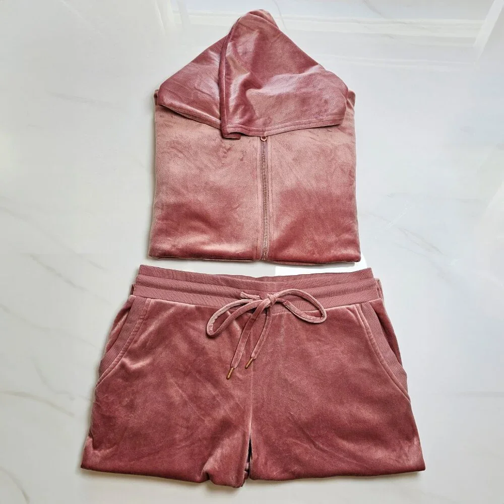 Velour Lounge Set in Dusty Rose – Hoodie & Pants - Picture 2 of 3